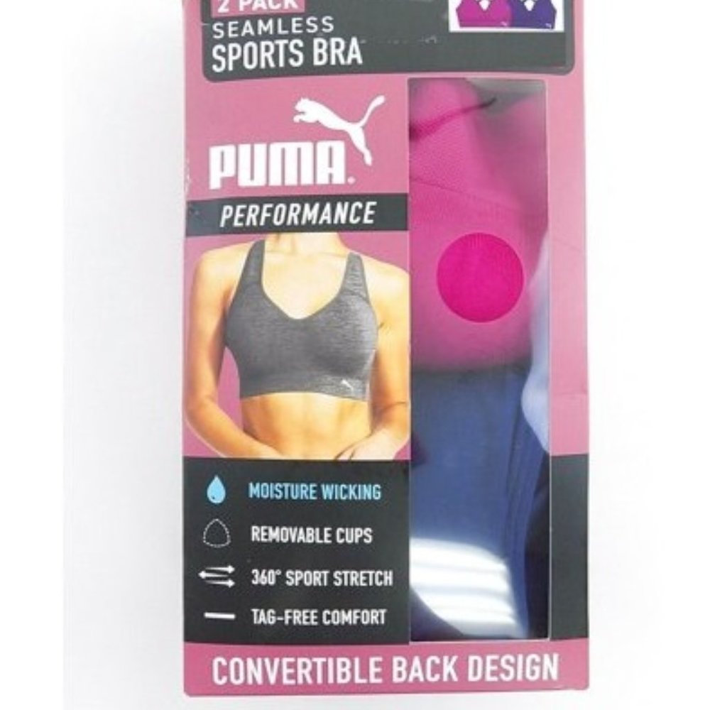 NWT Puma Women's Seamless Sports Bra 2 Pack Pink/Navy Small $60 3B002